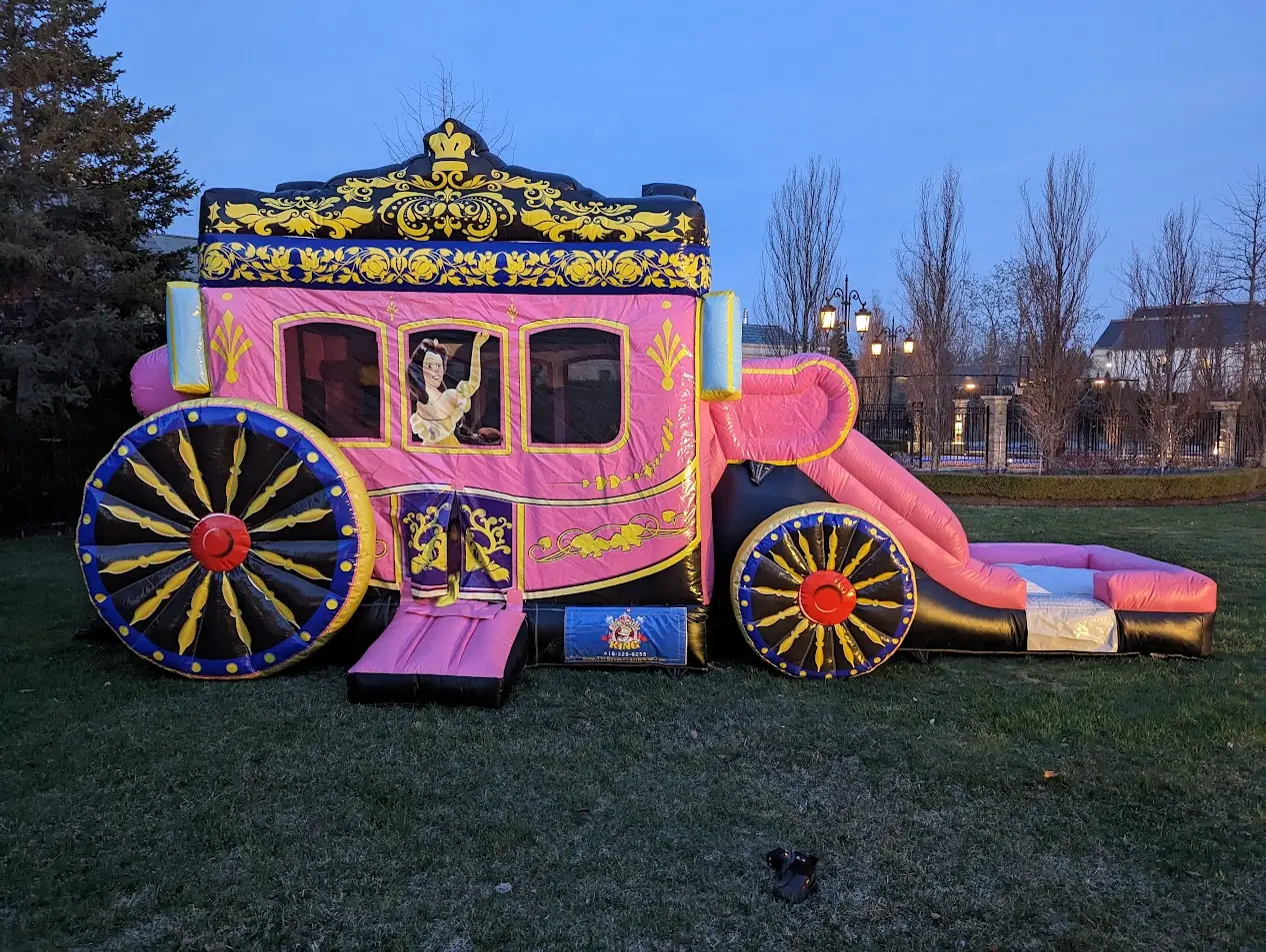 Fairy tale Carriage Bouncy Castle inflatable rental full exterior — The Bouncy Castle King, serving the GTA